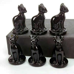 Haute qualité spirituelle roche naturelle 4cm obsidienne Quartz égyptien <span class=keywords><strong>Mau</strong></span> chat pierre de guérison Chakra cristal sculpture pierre précieuse artisanat - Product Image 6