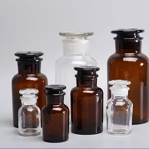 Круглые пустые стеклянные банки для таблеток с крышкой, лабораторная Аптечная стеклянная бутылка с широким горлышком
