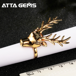 Chapado en oro rosa Reno alce asta de ciervo anillo Unisex tamaño ajustable para la Navidad Año nuevo regalo - Product Image 3