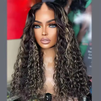 Perruque demi-part en U/V avec mèches humaines brunes, blondes cendrées et balayage, boucles afro crépues, tissage Remy bruts du Cambodge