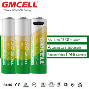 Wholesale 1.5V <b>AA</b> USB Rechargeable <b>Battery</b> 1.2V Ni-MH <b>Battery</b> 2500mWh Cylindrical <b>Lithium</b> <b>Batteries</b> 1000 Cycle - Product Image 1