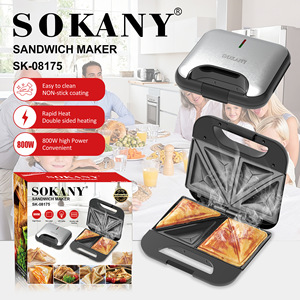 NOUVEAU Appareil à sandwichs 800W avec contrôle automatique de la température, plaques antiadhésives et poignée anti-brûlure pour un petit-déjeuner rapide - Product Image 1