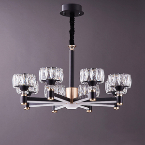 Nordic 6 Brazos Iluminación Lámpara de techo Comedor Hotel 6 Brazo Iluminación Candelabro negro con cristal - Product Image 5