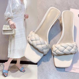 Nouvelles sandales d'été pour femmes à talon carré épais, tissées, antidérapantes, pour le quotidien, vente en gros - Product Image 3