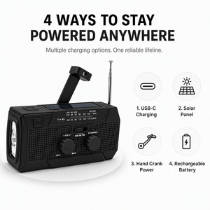 Radio solaire à manivelle 5000 mAh avec bandes AM FM WB et lampe de lecture pour kit d'urgence Typhoon et projets - Product Image 3