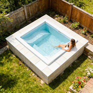 Piscina sobre suelo, spa, piscina cuadrada premium de fibra de vidrio con acabado de mosaico para spa exterior. - Product Image 4