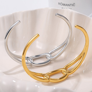 Geometric Twisted Splicing <b>Bracelet</b> 18K Gold Plated Stainless Steel Open <b>Cuff</b> For Women Party Jewelry - Product Image 3