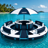 Île aquatique gonflable flottante avec bar château et plateforme événementielle pour hôtels, fêtes et parcs aquatiques commerciaux