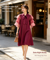 Gaun Kasual Musim Panas Wanita Terbaru Warna Solid Manis Bahan Spandex Voile Ukuran Besar Elegan dan Sederhana