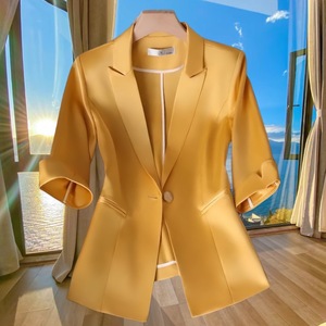 ชุดสูทแฟชั่นสำหรับผู้หญิงทรงเข้ารูป แขนสามส่วน สีพื้น ติดกระดุมเม็ดเดียว สไตล์มืออาชีพ - Product Image 3