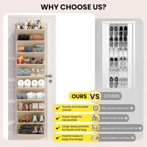 Large Hanging <b>Shoe</b> Organizer, Non-woven & Transparent PVC Pockets with Metal <b>Hooks</b>, Ideal for Closet Bedroom Dorm & Door Storage - Product Image 6