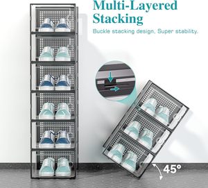 Boîte à chaussures pliable à double cadre en polypropylène (PP) transparent, gain de place, empilable, organisateur de rangement moderne pour dortoir - Product Image 4