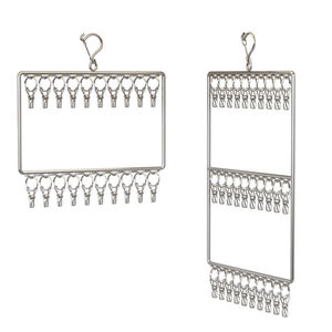 Stainless Steel Multi Layer Sock Rack With <b>Clips</b> For Underwear Drying Balcony Use - Product Image 3
