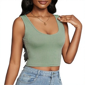 Tops cortos sexys sin espalda para mujer al por mayor, chaleco de punto acanalado de elastano, sin mangas, transpirable, de secado rápido, ecológico - Product Image 2