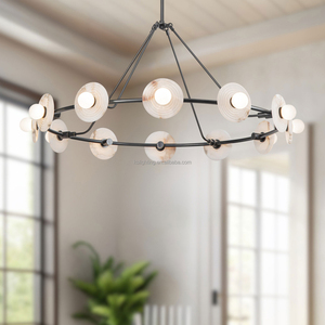 Lustre circulaire <span class=keywords><strong>en</strong></span> <span class=keywords><strong>albâtre</strong></span> moderne et créatif pour entrée de villa nordique à haut plafond, design personnalisé - Product Image 3