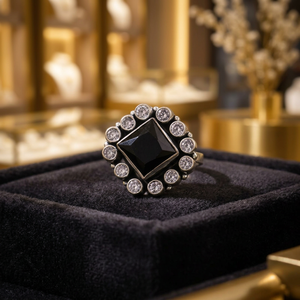 Elegant Silver Diamond Shape <b>Ring</b> for Women <b>Black</b> Stone Fashion Jewelry Stylish Fine Jewelry Gift for Her - Product Image 6
