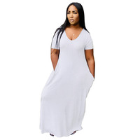 Robe décontractée longue personnalisée, robe d'été de couleur unie, robes longues amples pour femmes, robes élégantes de grande taille pour femmes