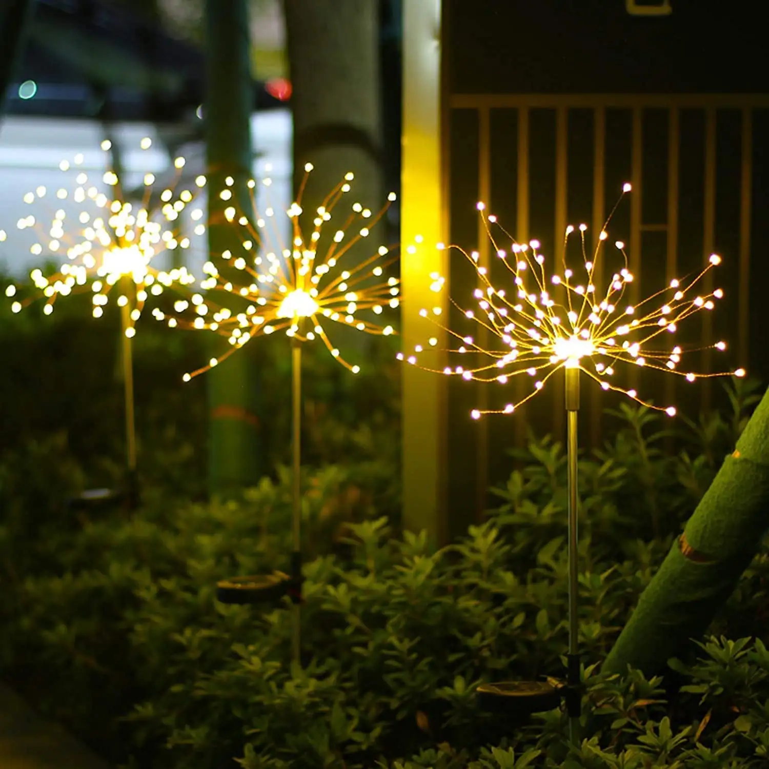 LED impermeável exterior paisagem Natal decoração cobre fio fogo de artifício Starburst Solar jardim luz