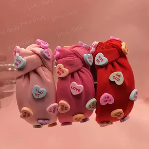 Wholesale Valentine's Day Sweet Girls Letter Printed Love Heart Cotton Hairband Hair Accessories Wide Cross Knotted Headband