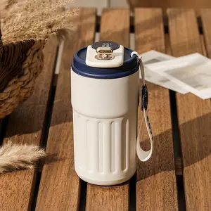 Cangkir kopi pintar Logo kustom botol air termos baja tahan karat portabel tutup tampilan suhu luar ruangan hadiah kantor perjalanan