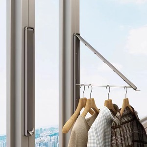 Folding Wall <b>Mounted</b> Clothes Drying Rack Single Bar Telescopic Foldable Indoor Outdoor Balcony Use - Product Image 4