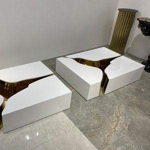 Bộ Xếp Hình Bàn Gỗ Mô-đun Thiết Kế Hiện Đại Sang Trọng Bàn Cà Phê Trung Tâm Bằng Thép Không Gỉ Màu Trắng Cho Phòng Khách - Product Image 4