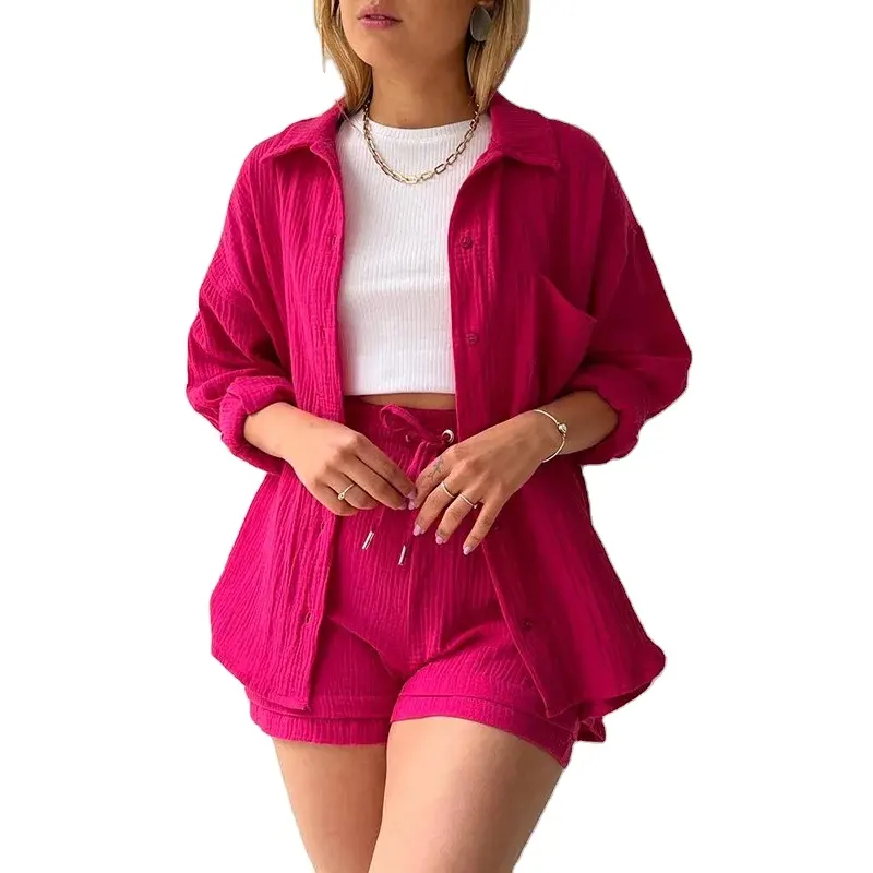 Agent Shopify Dropshipping Vêtements Femmes 2024 Summer Women's Suit Solid Button Outfits Short Sets Outfits Two Piece Set