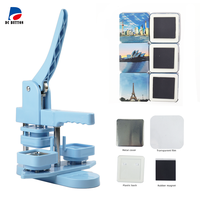 Kit Machine à Fabriquer des Magnets Photo Carrés Bleus 50*50mm 2 Pouces pour Réfrigérateur, Incluant 100 Pièces de Matériaux pour Magnets