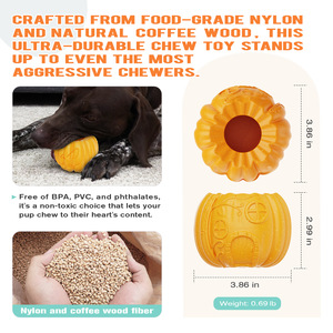 Pumpkin Dog Slow Feeder <b>Toy</b>, Stuffable & Freezable, Durable Chew <b>Toy</b> for Anxiety Relief & Boredom, Kibble Dispensing for Medium - Product Image 3
