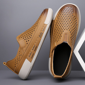 Mocassins Homme en Cuir Souple Évidé Respirants Jaune Kaki Chaussures Décontractées Taille Adulte 7025 - Product Image 3