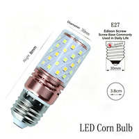 Ampoule en forme de maïs en aluminium E14/E27, 3 couleurs, avec interrupteur mural, lumière froide/chaude. Utilisation résidentielle Convient aux lustres, lampes murales/de table et luminaires