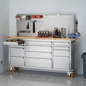 Professional 15 Drawers Workbench Workshop Garage Metal Rolling Wheels Movable Workbench