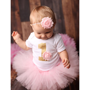 Vestito Tutu da Principessa Rosa con <span class=keywords><strong>Fascia</strong></span> per Capelli a Fiori per il Primo Compleanno delle Bambine Costume da Ballo per 1 Anno - Product Image 2