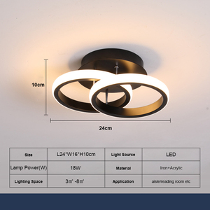 Luminaires modernes à LED encastrés, cercles lumineux pour chambre à coucher, couloir, salle de passage, 18W, lustre de plafond à 2 anneaux - Product Image 6