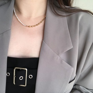 Collier de perles en acier inoxydable tendance avec perles d'eau douce naturelles irrégulières - Product Image 3