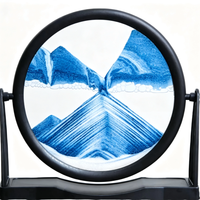 Tableau d'art créatif 3D à sable mouvant, en verre trempé rond, Paysage marin profond, Décoration de bureau, Artisanat de décompression, Cadeau