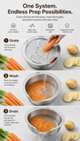 Panier égouttoir multifonctionnel en acier inoxydable 304 pour évier de cuisine, coupe-légumes, bol de lavage, découpe et râpage