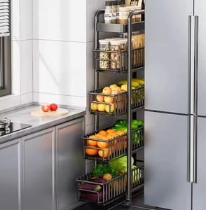 Estante de almacenamiento rodante de espacio estrecho, gabinete organizador de baño de cocina extraíble delgado <span class=keywords><strong>con</strong></span> ruedas, estante de acero al carbono multicapa - Product Image 2