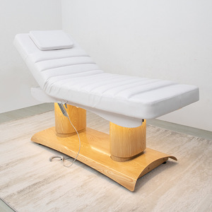 Modern Beauty Salon Furniture Leather Massage <b>Table</b> Wood Grain Cylinder Base Electric Velvet Facial Spa Lash Bed - Product Image 4