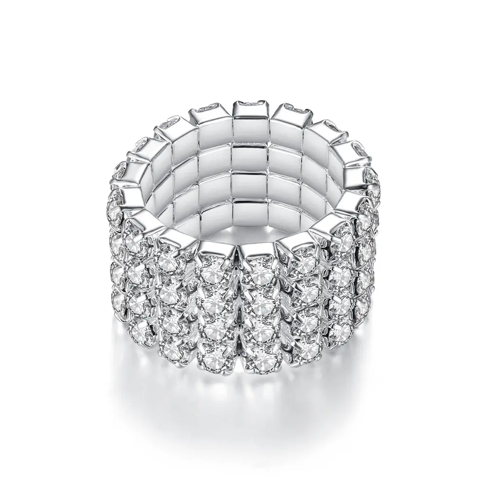 Bague élastique en argent pour femmes, anneau rond avec des strass, complet, mode de mariage