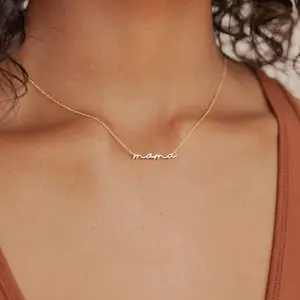 CUSTOM OEM Fine Jewelry CZ Dainty 18k Gold Plated Mom Womens Letter Trendy Personalized Mama Necklace 925 Sterling Silver