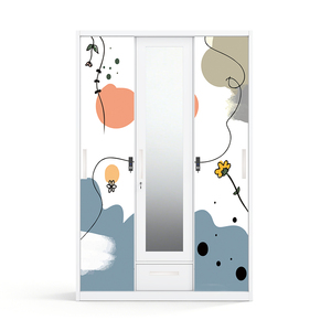 Armoire en acier imprimé à 3 portes coulissantes avec miroir et tiroir 1200 mm – Grande Vente en Indonésie et aux Philippines - Product Image 1