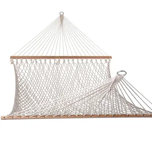 Rede de algodão com espalhador de madeira, corda de algodão para 2 pessoas, uso externo, rede de malha para jardim, pátio e praia