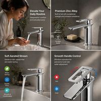 Robinet de lavabo de luxe monotrou chromé à poser, avec cartouche céramique, mitigeur chaud/froid pour salle de bain