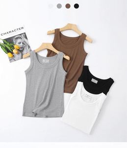 Camiseta sin mangas de verano para mujer con logo personalizado, cuello redondo, tejido acanalado, transpirable y casual. - Product Image 6