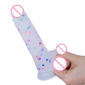 고탄성 컬러풀 리얼 스킨 실리콘 페니스 강력한 흡착 컵 대형 레인보우 딜도 여성용 섹스 토이 - Product Image 1