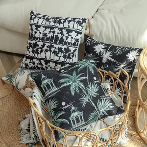 Sarung bantal dekoratif pola cetak warna-warni pohon kelapa kustom sarung bantal lempar Linen nyaman