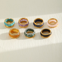 DS NEW Design Jewelry - Bague en pierre naturelle et strass pour femmes - Nouvelle bague en acier inoxydable plaqué or 18 carats PVD - Bague imperméable - Bijoux