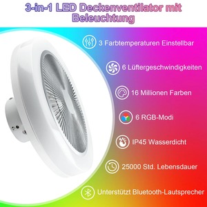Ventilateur de plafond LED intelligent Magic Color pour chambre à coucher, salle à manger, avec application Bluetooth et musique, lampe ventilateur invisible - Product Image 6