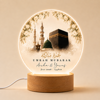 Plaque en acrylique LED personnalisée Pafu Umrah Mubarak, lumière de nuit de la mosquée Kaaba, cadeau musulman islamique, Hajj Umrah, décoration de table à domicile